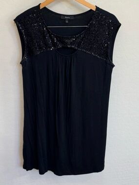 Vintage Express Black Sequin Sleeveless Mini Dress Y2K Keyhole Cutout Size Large